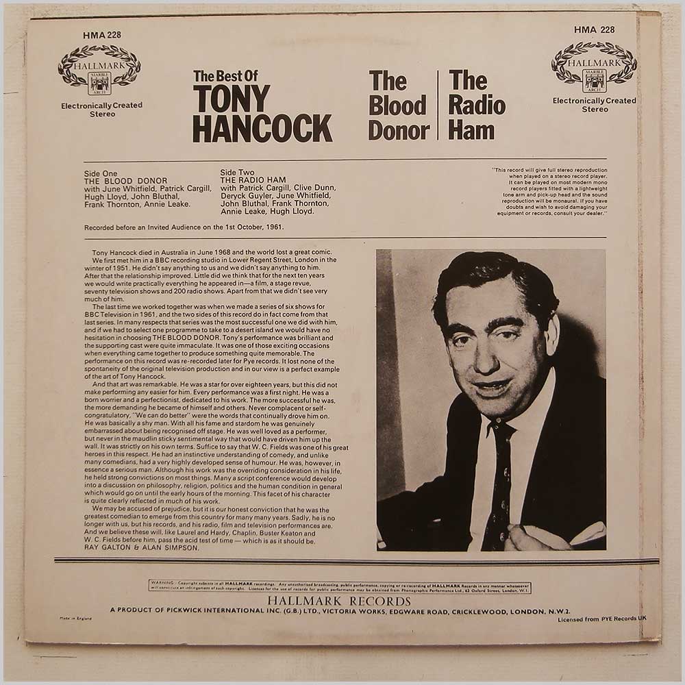 Tony Hancock - The Blood Donor, The Radio Ham  (HMA 228) 