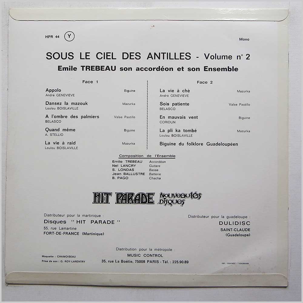 Emile Trebeau Son Accordeon Et Son Ensemble - Sous Le Ciel Des Antilles Volume No 2  (HPR 44) 