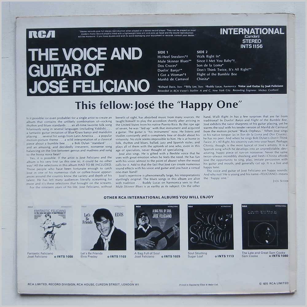 Jose Feliciano - The Voice and Guitar Of Jose Feliciano  (INTS 1156) 
