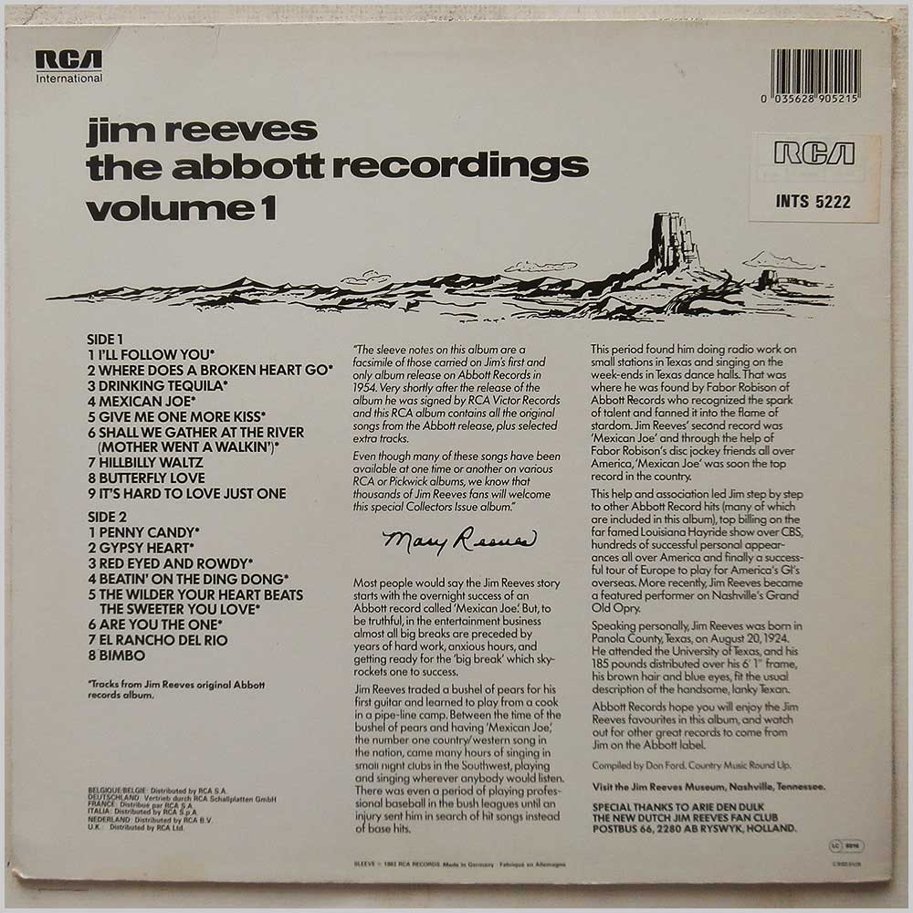 Jim Reeves - The Abbott Recordings Volume 1  (INTS 5222) 