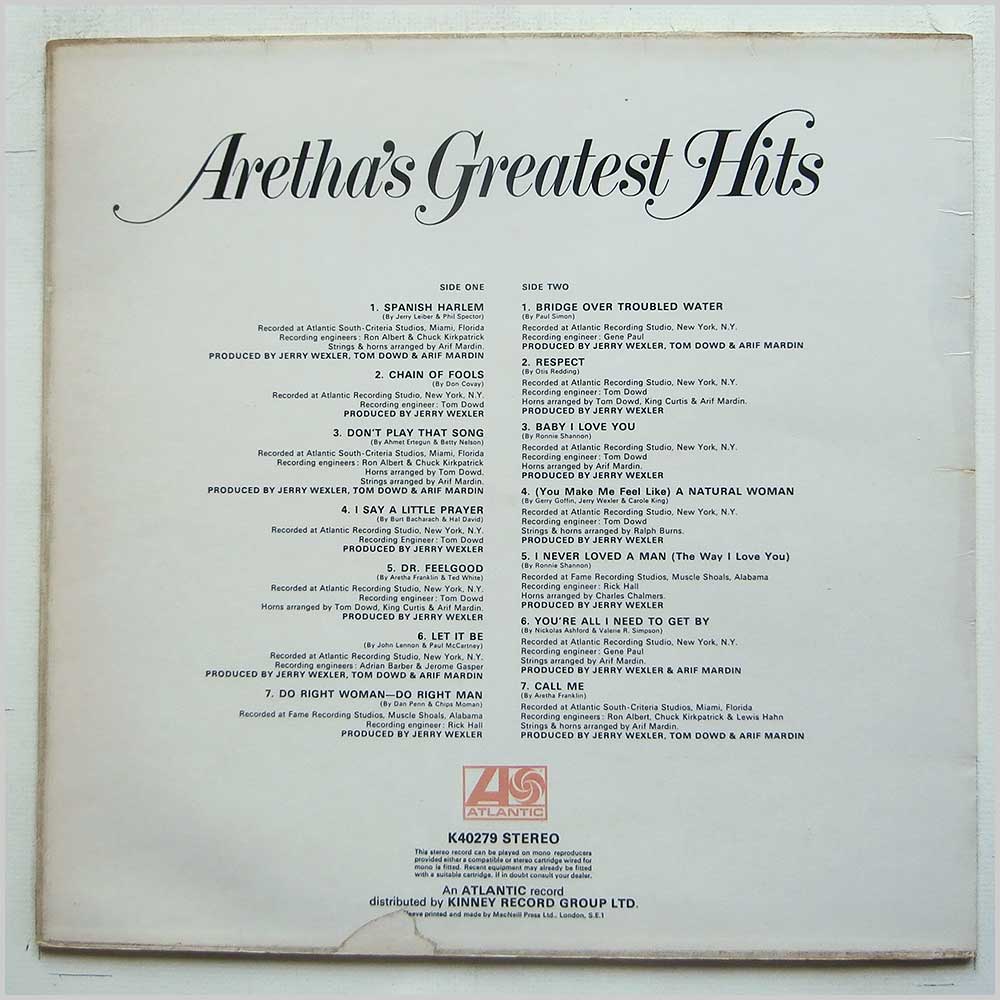 Aretha Franklin - Aretha's Greatest Hits  (K 40279) 