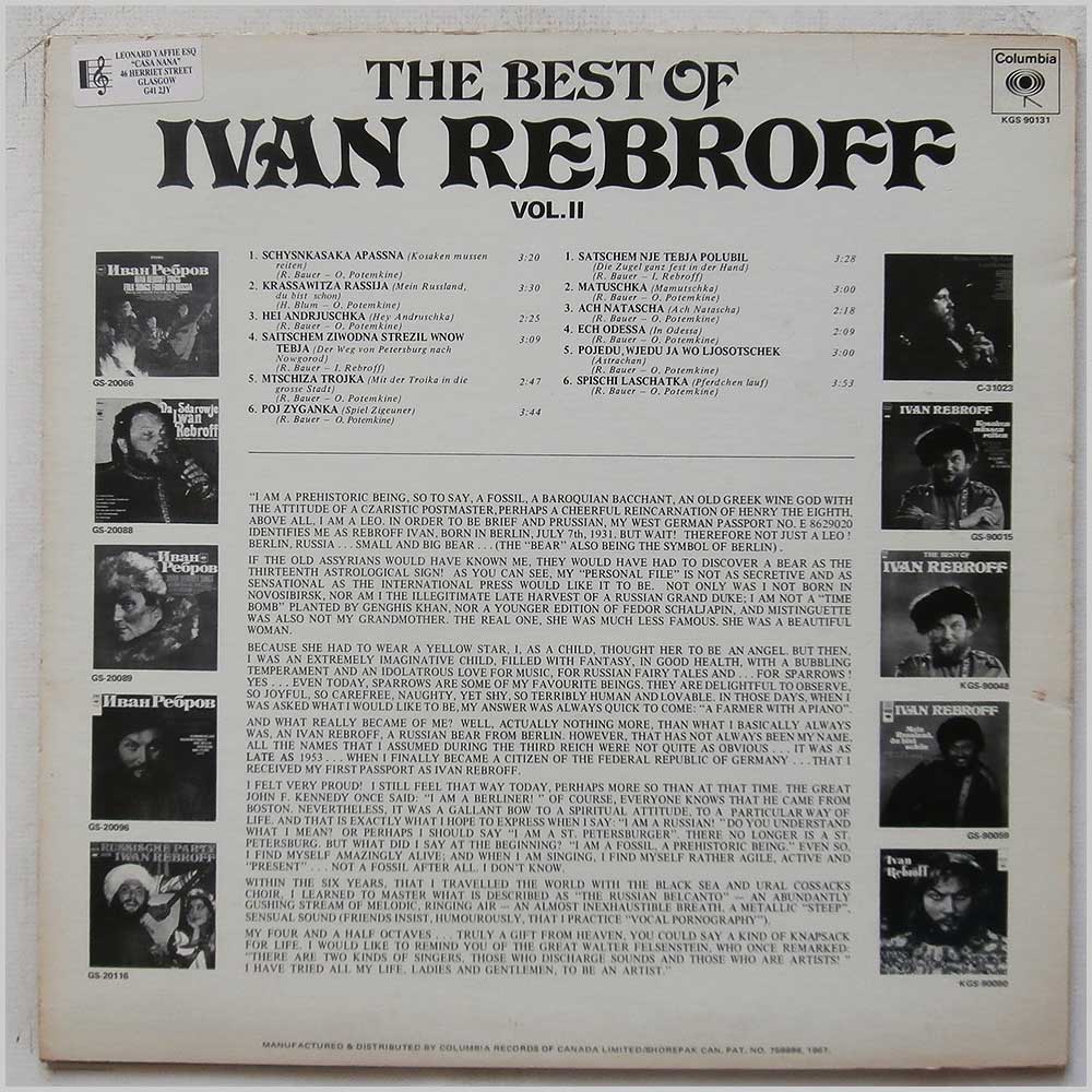 Ivan Rebroff - The Best Of Ivan Rebroff Vol. II  (KGS 90131) 