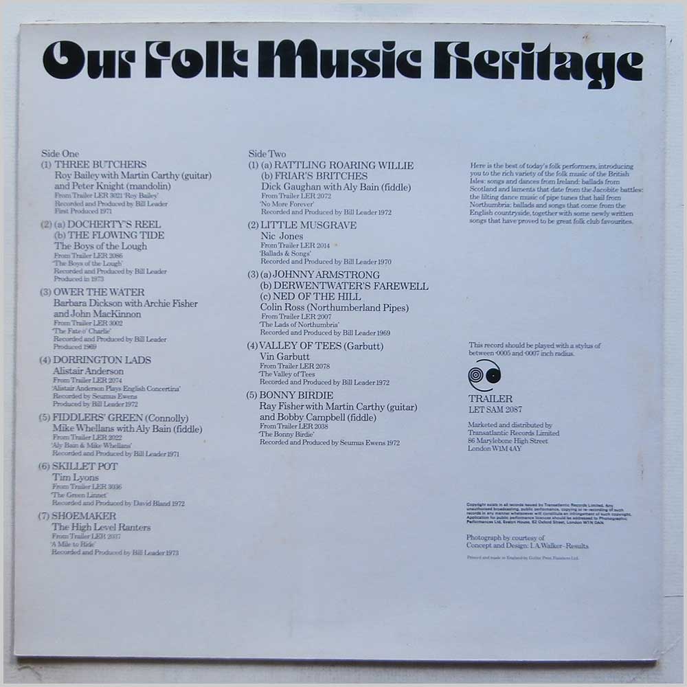 Various - Our Folk Music Heritage  (LET SAM 2087) 