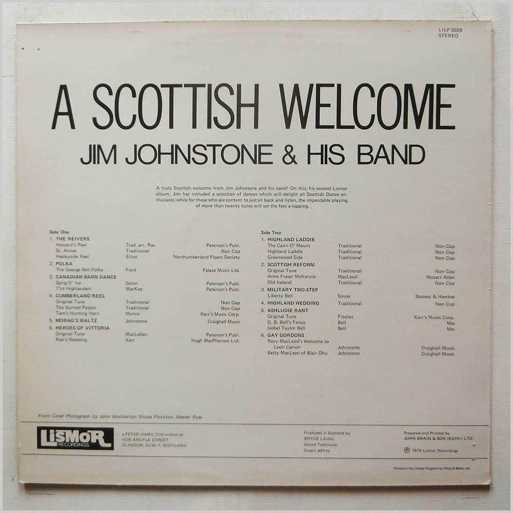 Jim Johnstone and His Band - A Scottish Welcome  (LILP 5029) 