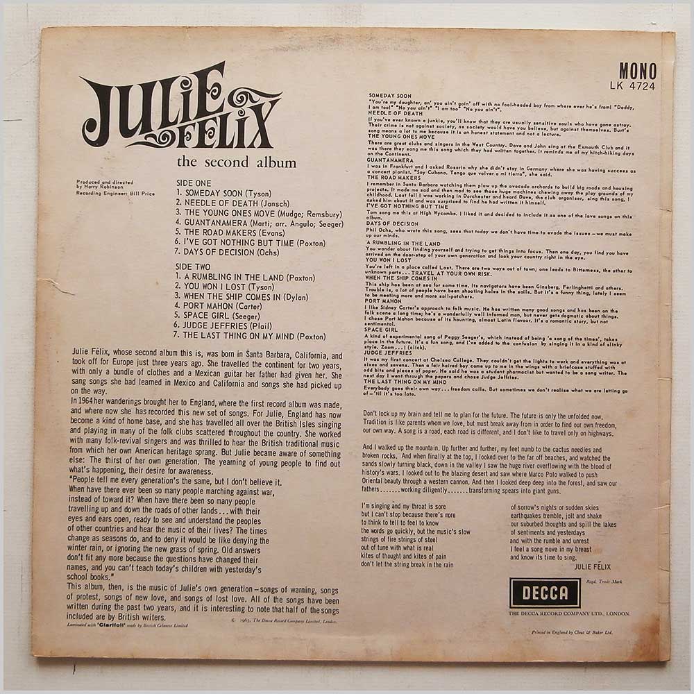Julie Felix - The Second Album  (LK 4724) 