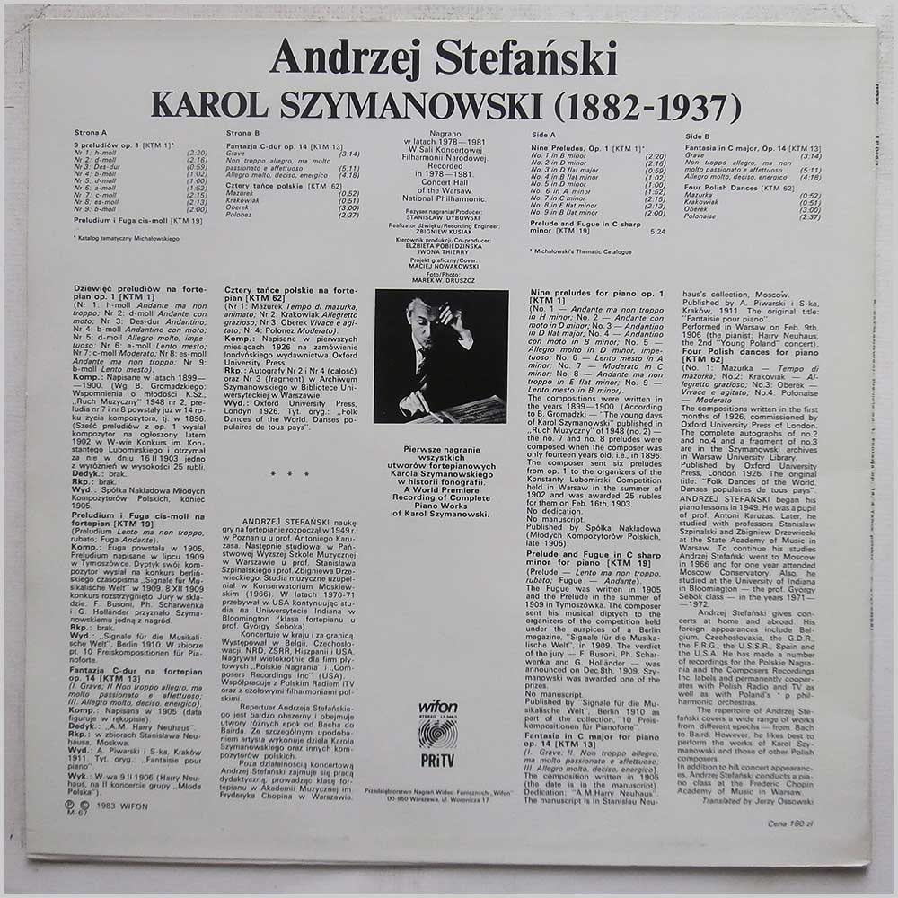 Andrzej Stefanski - Karol Szymanowski: Wszystkie Utwory Fortepianowe Vol. 1  (LP 046/1) 