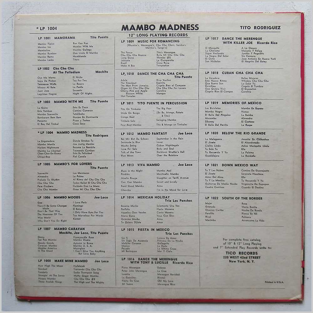 Tito Rodriguez and His Orchestra - Mambo Madness  (LP 1004) 