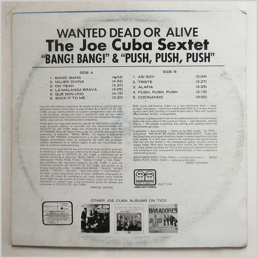 The Joe Cuba Sextet - Wanted Dead Or Alive, Se Busca Muerto O Vivo  (LP 1146) 
