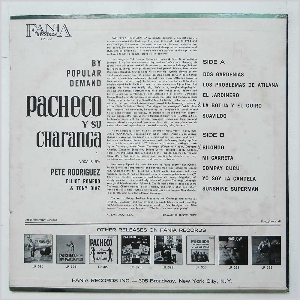 Johnny Pacheco Y Su Charanga - By Popular Demand, Por Demanda Popular  (LP 333) 