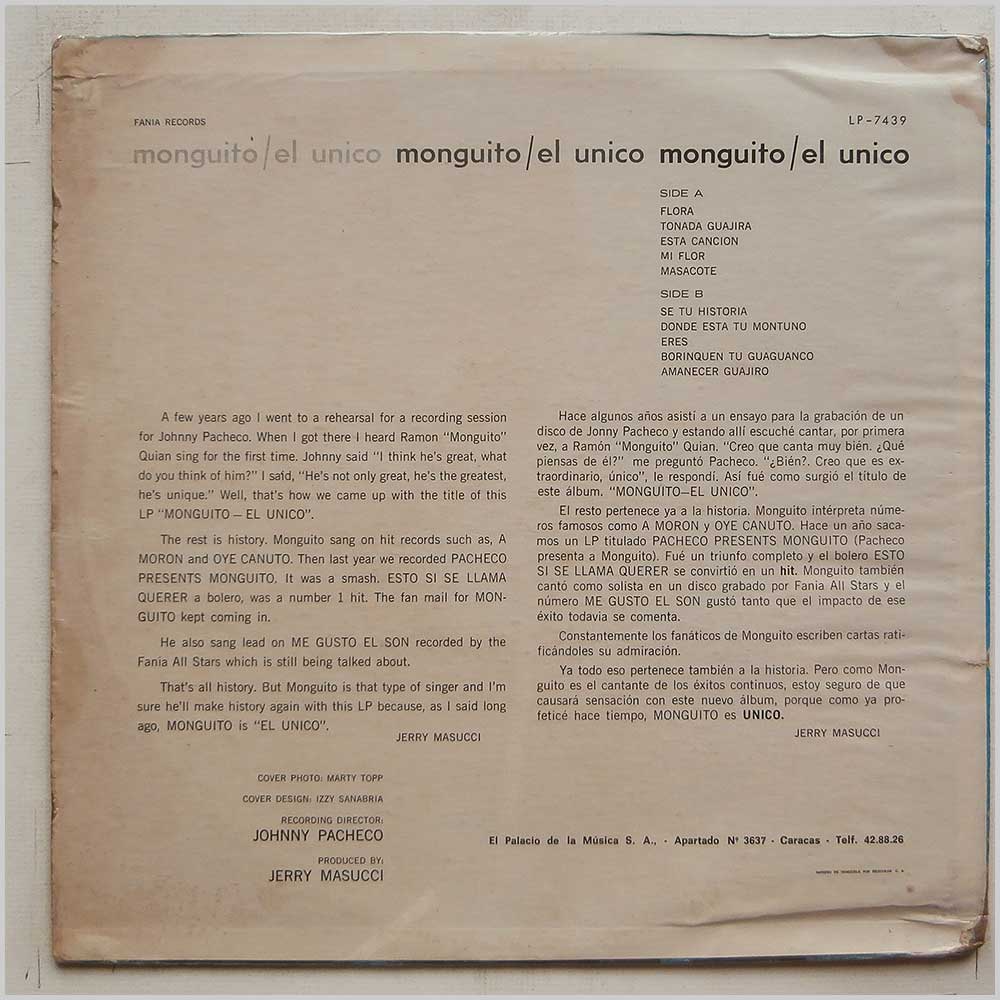 Monguito El Unico Y Su Conjunto - Monguito El Unico Y Su Conjunto  (LP-7439) 