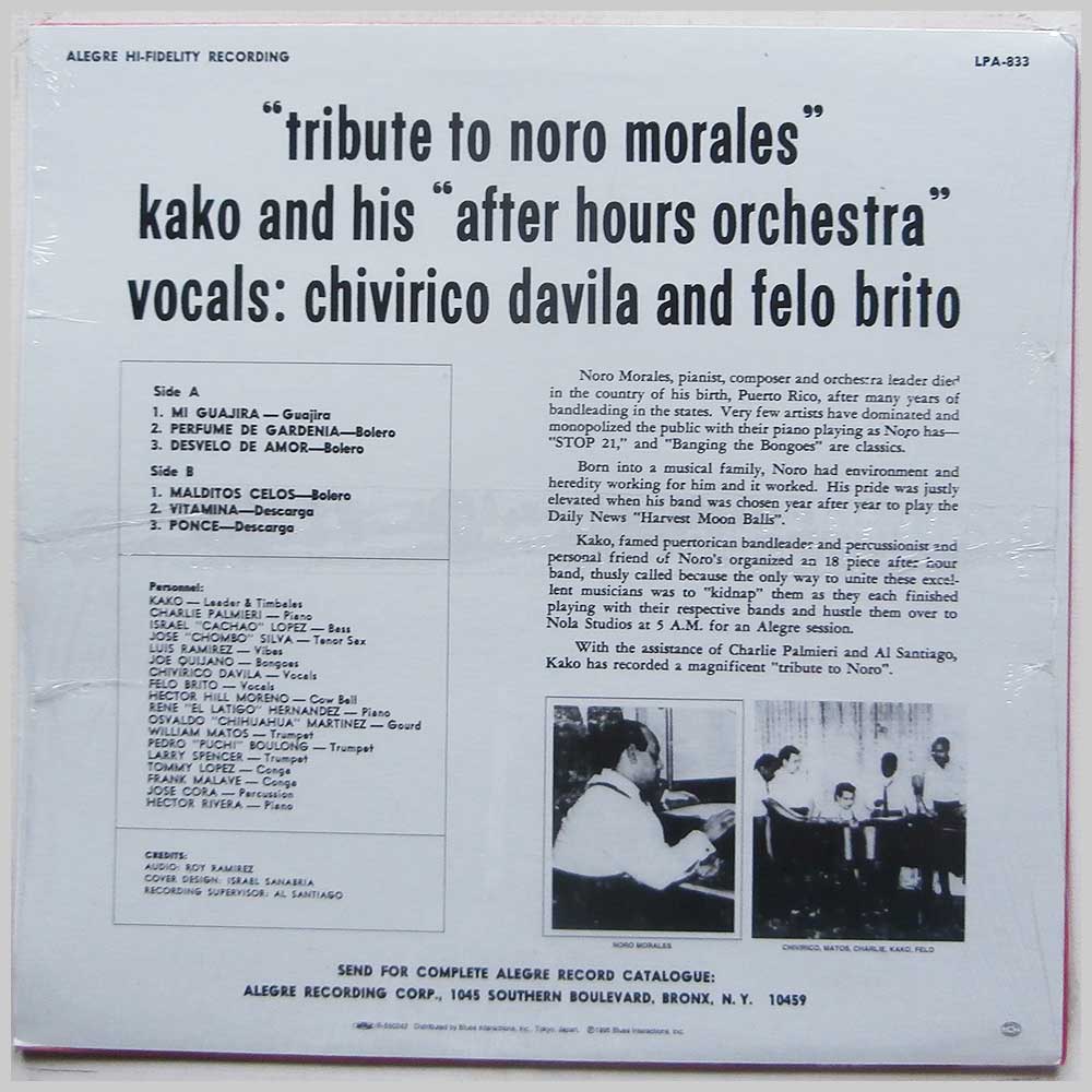 Kako and His After Hours Orchestra - Tribute A Noro Morales  (LPA -833) 