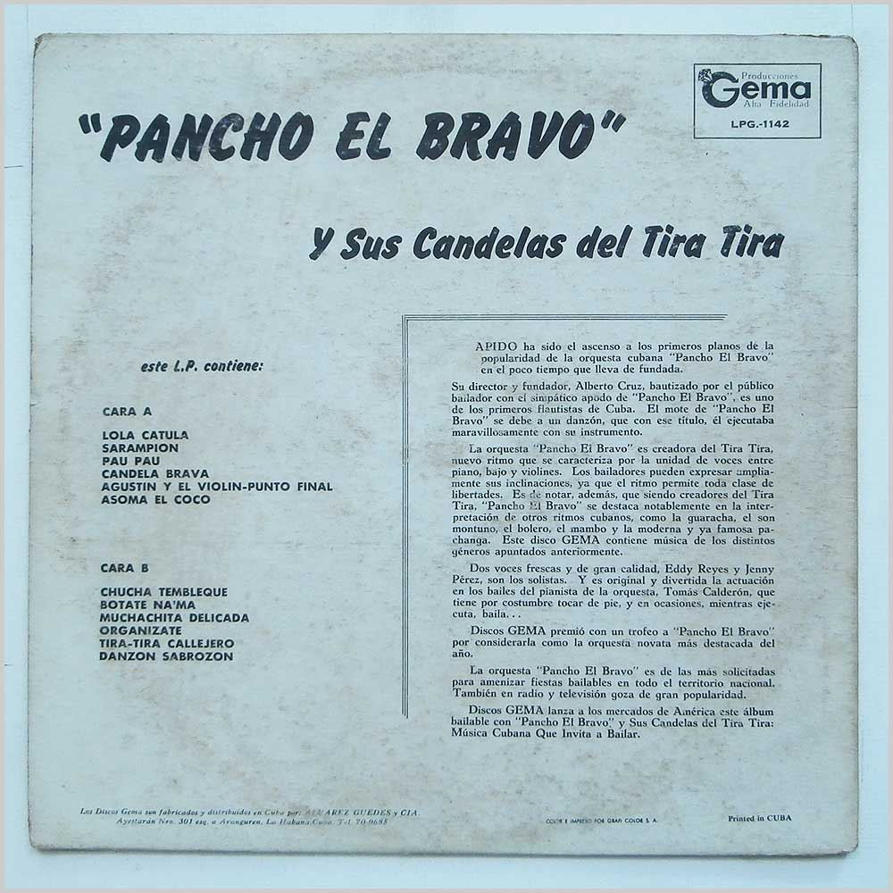 Pancho El Bravo Y Sus Candelas Del Tira Tira - Charangas, Pachangas Y Danzones  (LPG-1142) 