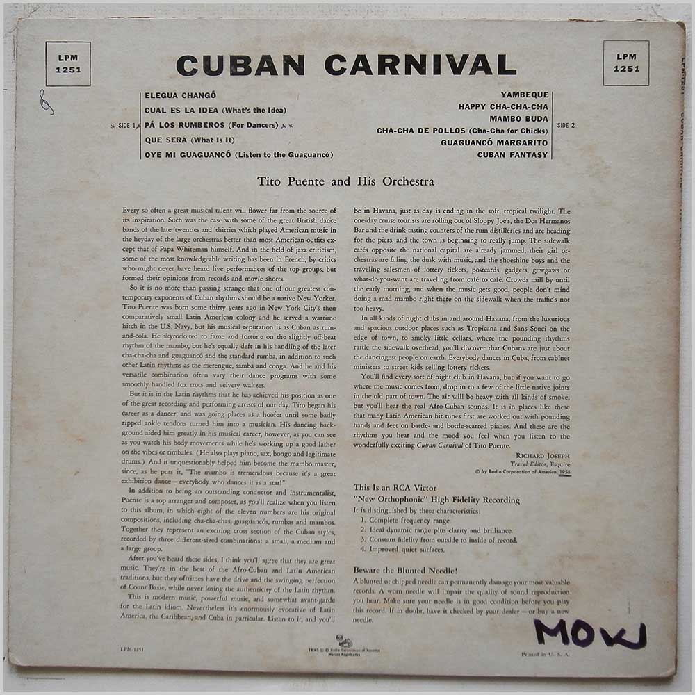 Tito Puente and His Orchestra - Cuba Carnival  (LPM-1251) 