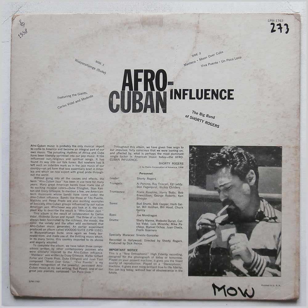 The Big Band of Shorty Rogers, Carlos Vidal, Modesto - Afro-Cuban Influence  (LPM-1763) 