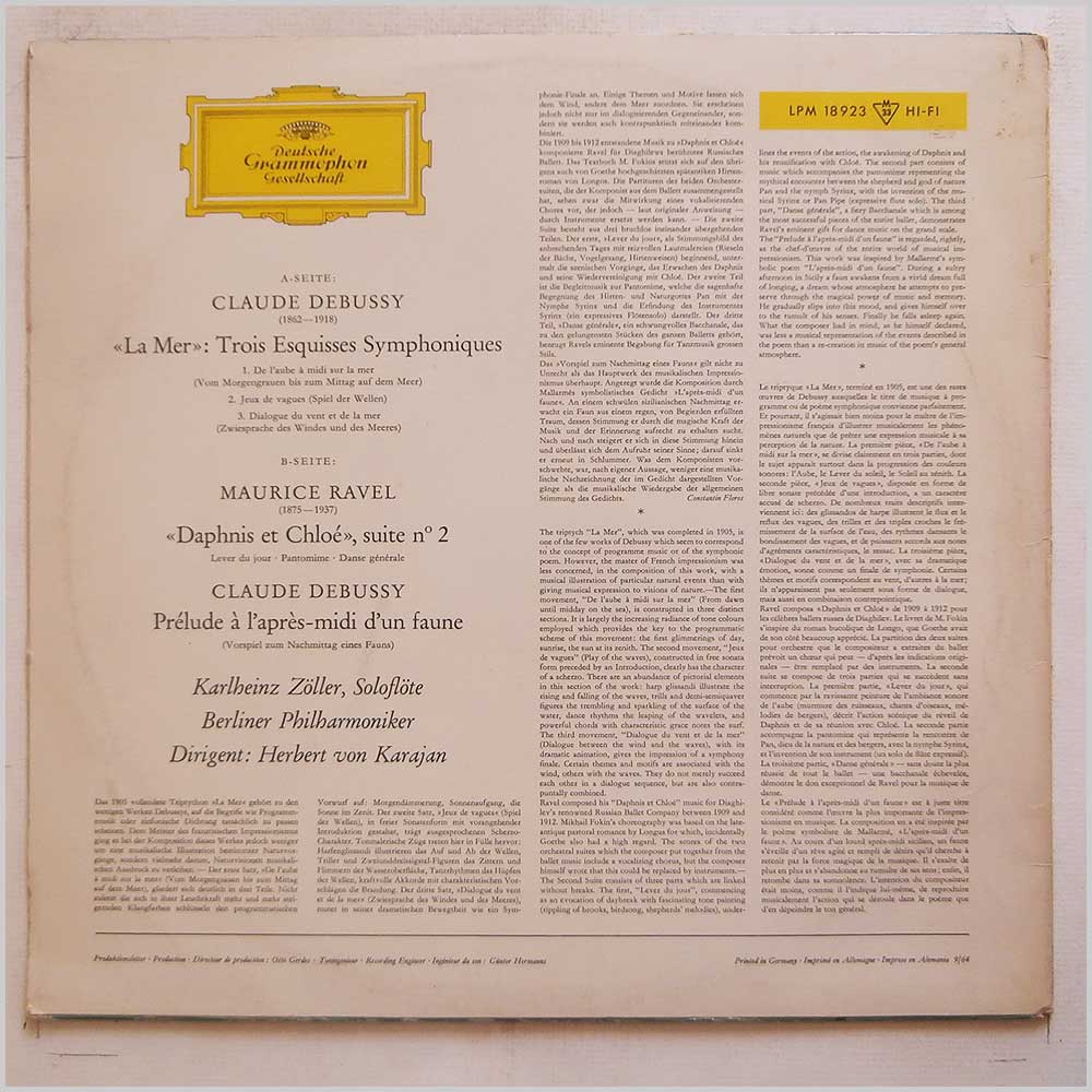 Herbert von Karajan, Berliner Philharmoniker - Debussy: La Mer · Prelude À L'Après-Midi D'Un Faune, Ravel: Daphnis Et Chloe, Suite No 2  (LPM 18 923) 
