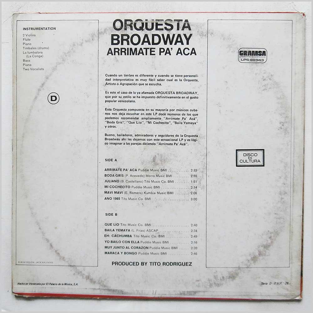 Orquesta Broadway - Arrimate Pa Aca (Come Closer To Me)  (LPS 88943) 