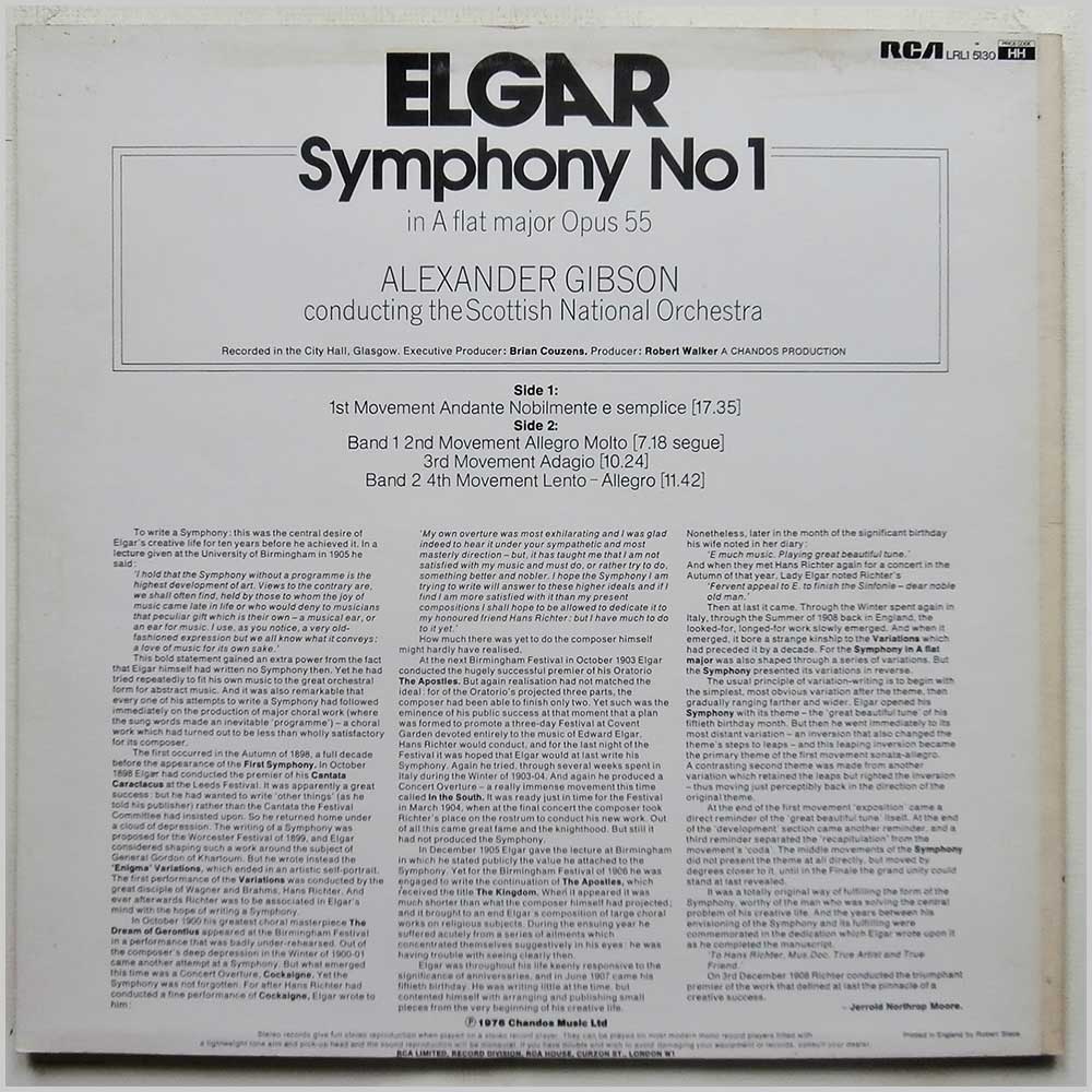 Alexander Gibson, Scottish National Orchestra - Elgar: Symphony No 1  (LRL15130) 