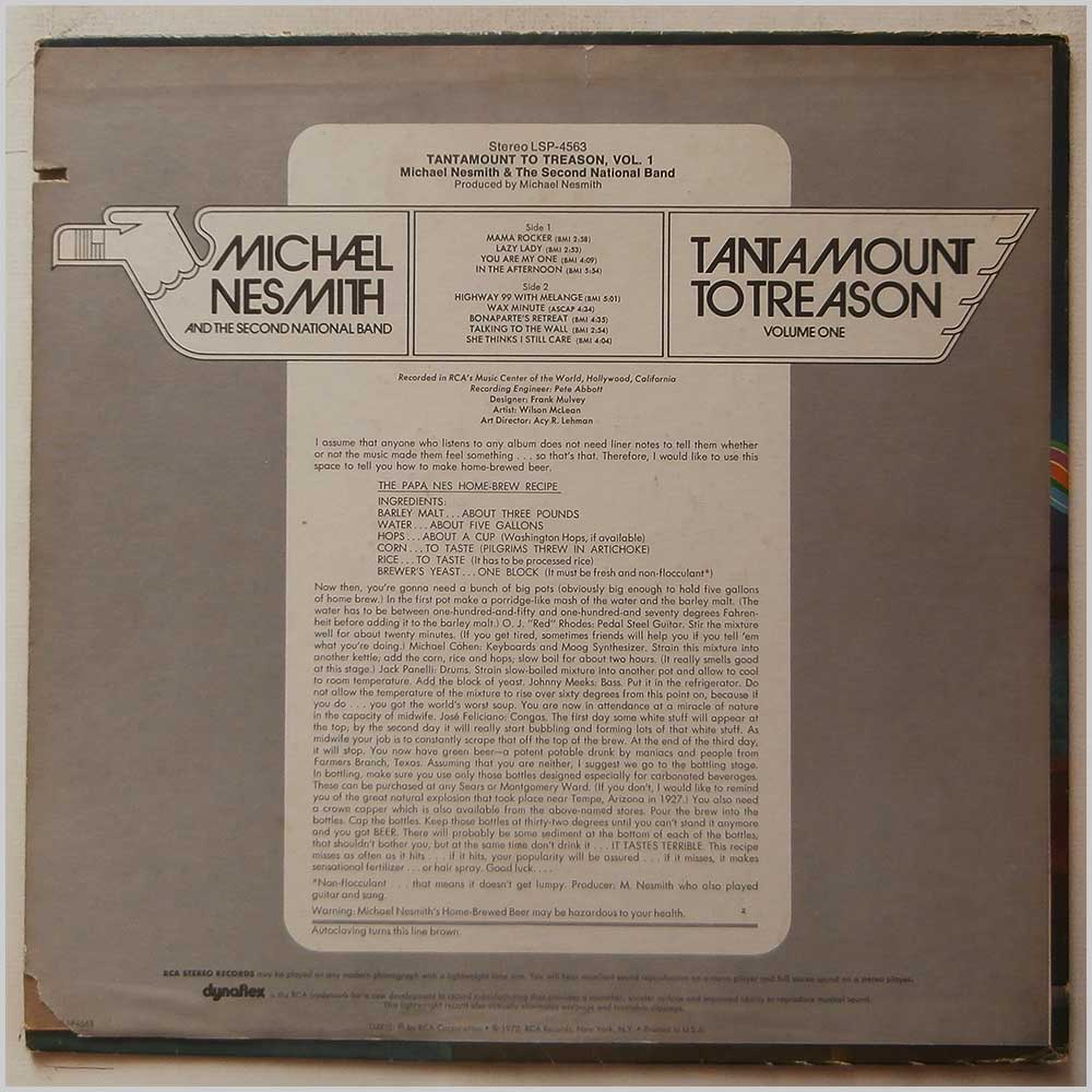 Michael Nesmith and The Second National Band - Tantamount To Treason.Volume One  (LSP-4563) 