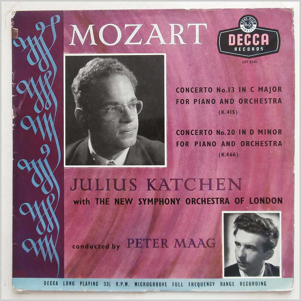 Julius Katchen, The New Symphony Orchestra Of London, Peter Maag - Mozart: Concerto No. 13 in C Major (K.415), Concerto No 20 in D Minor (K.466) for Piano and Orchestra  (LXT 5145) 