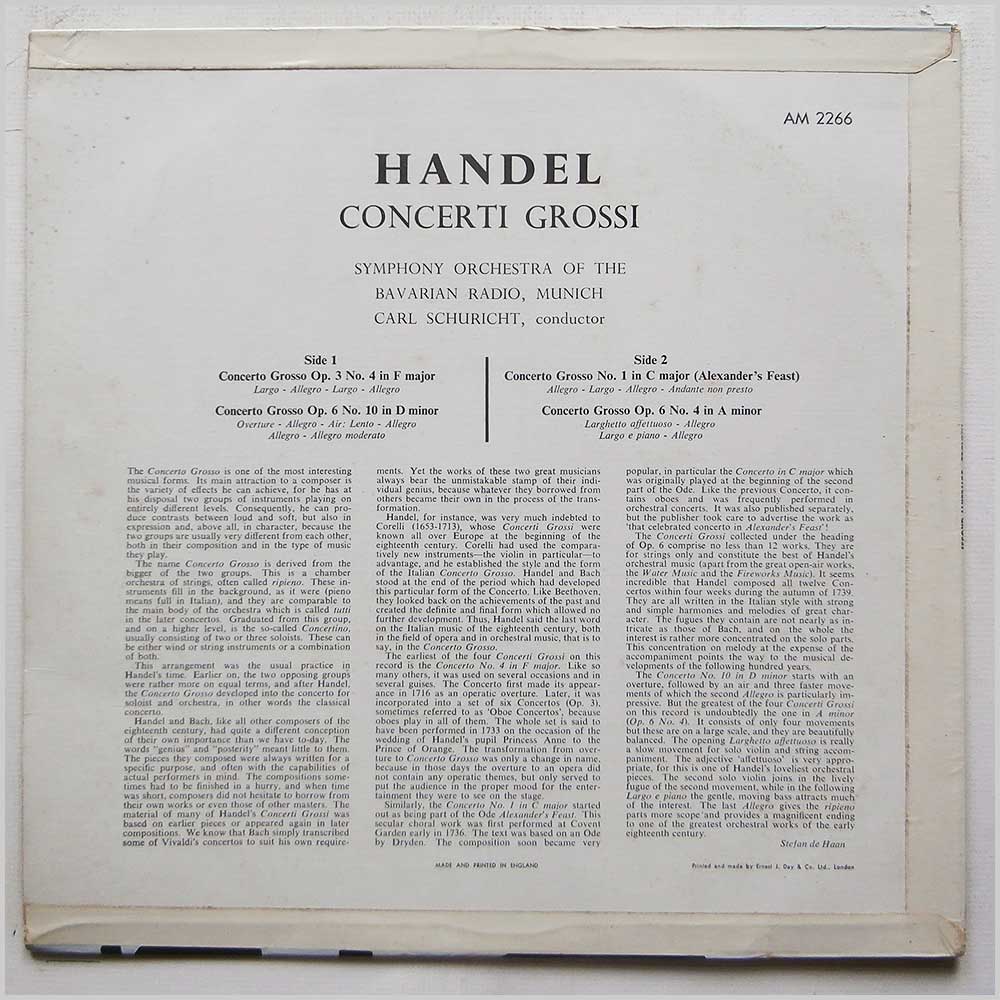 Carl Schuricht, Symphony Orchestra Of The Bavarian Radio - Handel: Four Concerti Grossi  (M-2266) 