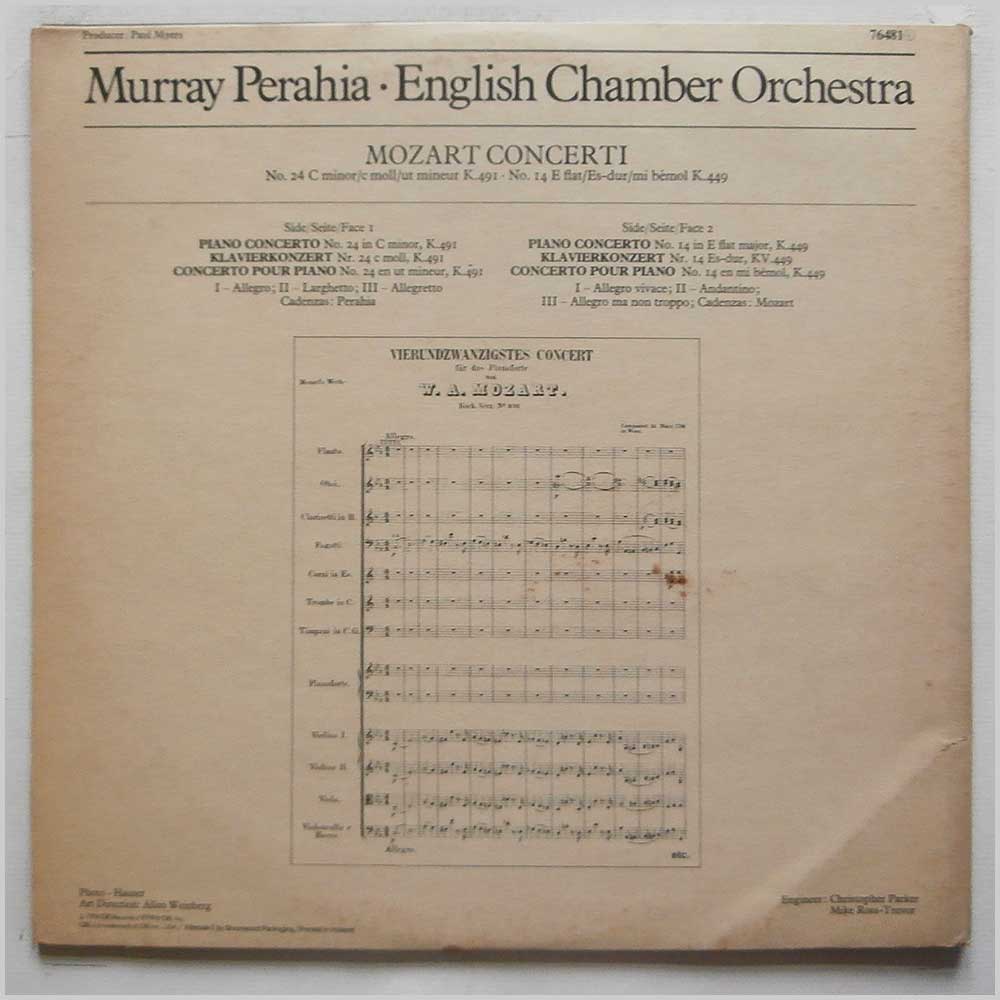 Murray Perahia, English Chamber Orchestra - Mozart: Concerti No 24. C Minor, c-moll, Ut Mineur. K.491, No 14. E Flat, Es-Dur, Mi Bemol. K.449  (MASTERWORKS 76481) 