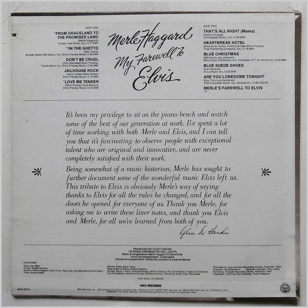 Mel Haggard - My Farewell To Elvis  (MCA-2314) 