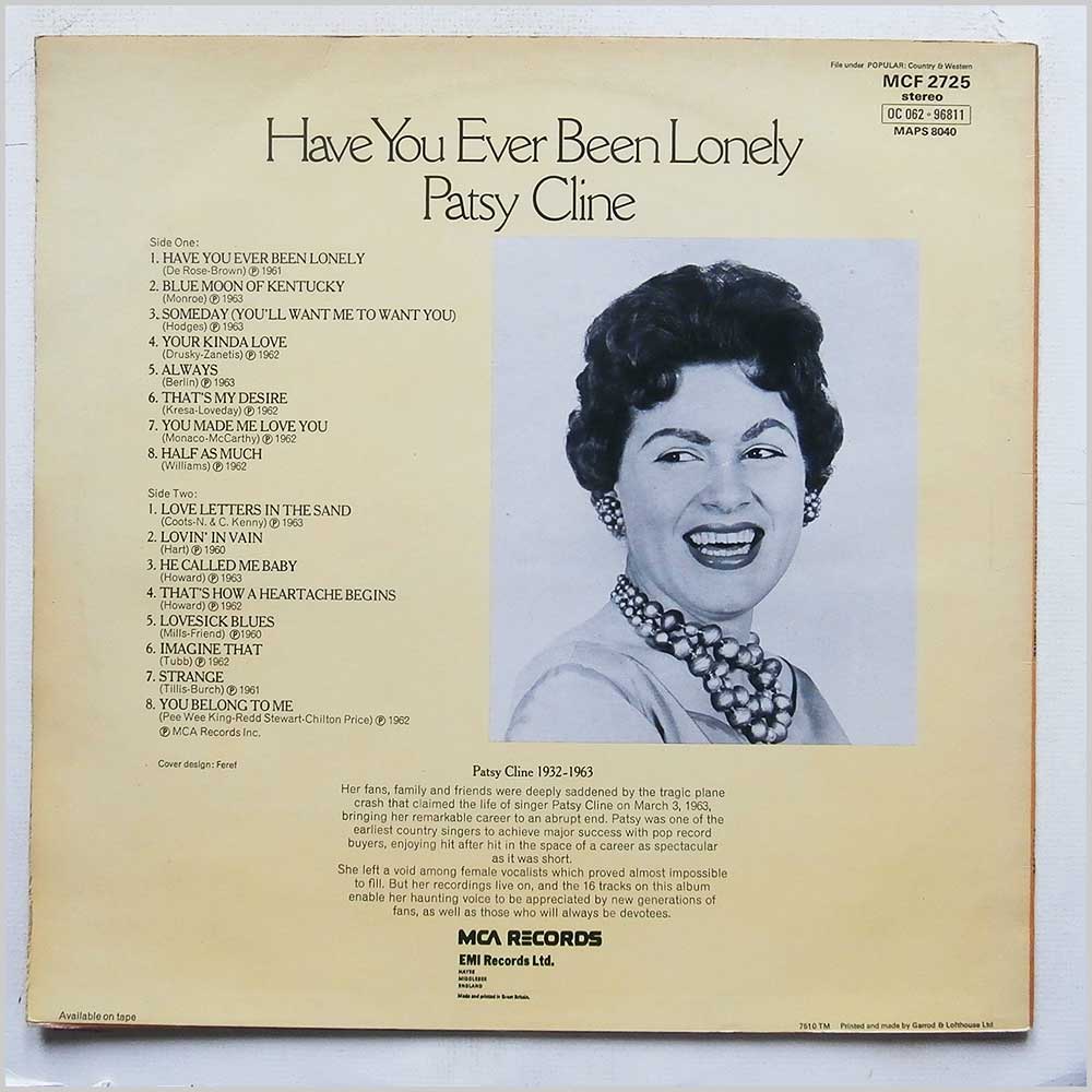 Patsy Cline - Have You Ever Been Lonely  (MCF 2725) 