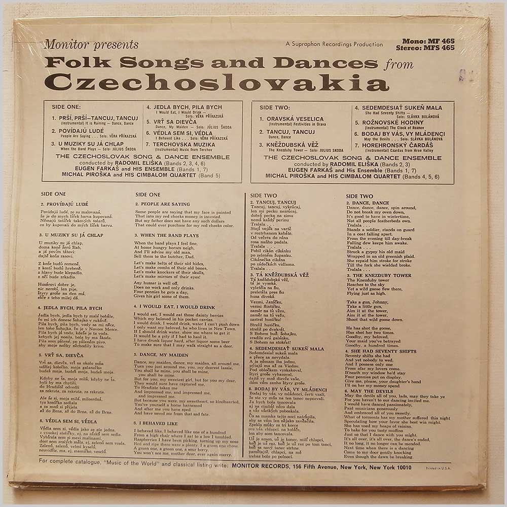 The Czechoslovak Song and Dance Ensemble - Monitor Presents Folk Songs and Dances From Czechoslovakia  (MF 465) 