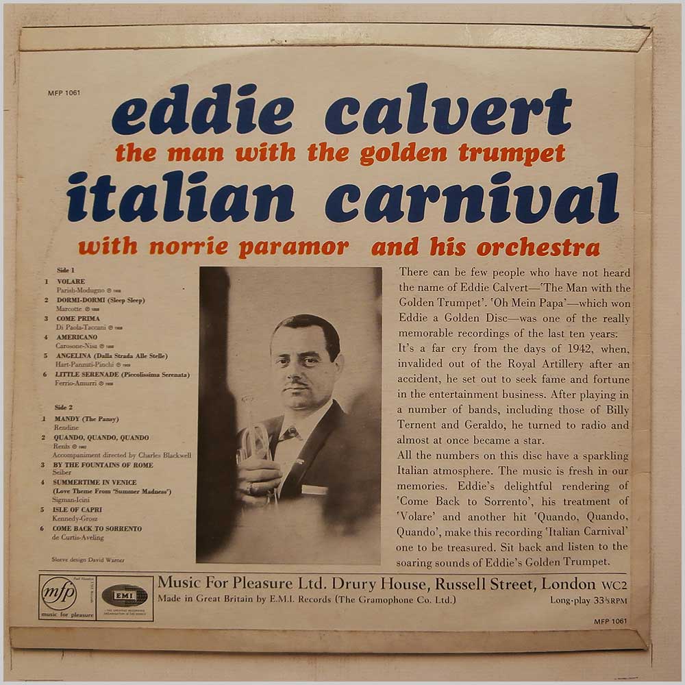 Norrie Paramor and His Orchestra - Eddie Calvert, The Man With The Golden Trumpet, Italian Carnaval  (MFP 1061) 