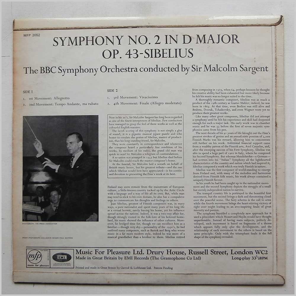 Sir Malcolm Sargent, BBC Symphony Orchestra - Sibelius: Symphony No.2 in D  (MFP 2052) 