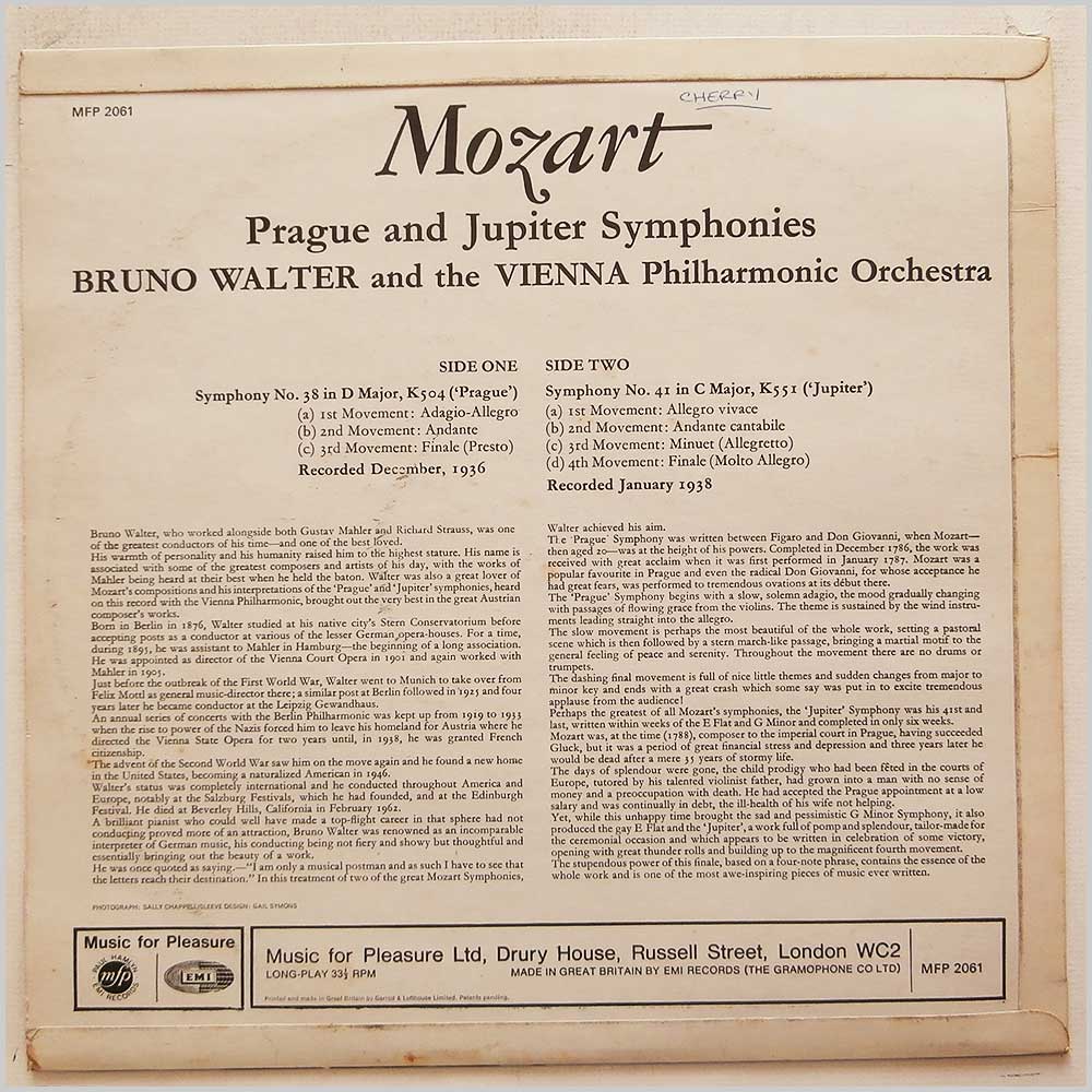 Bruno Walter, Vienna Philharmonic - Mozart: Jupiter Symphony, Prague Symphony  (MFP 2061) 