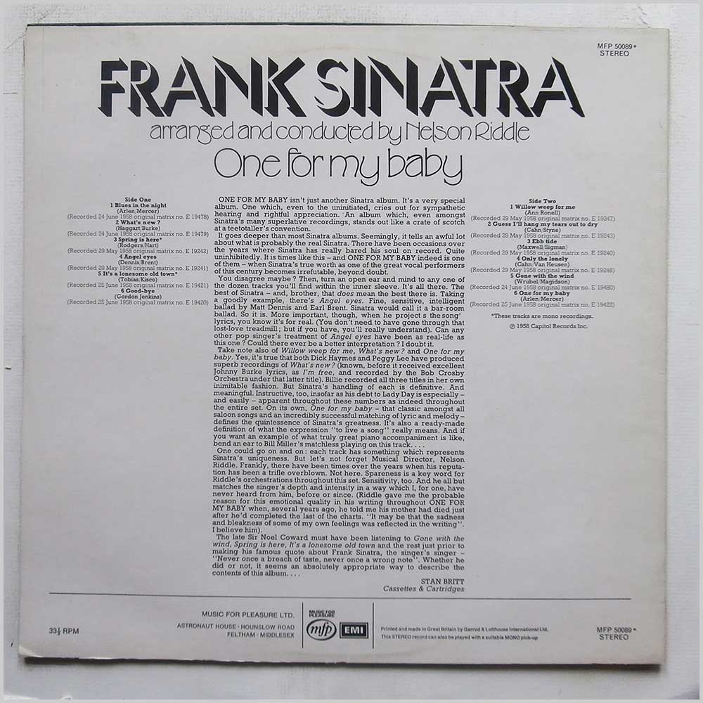 Frank Sinatra - One For My Baby  (MFP 50089) 