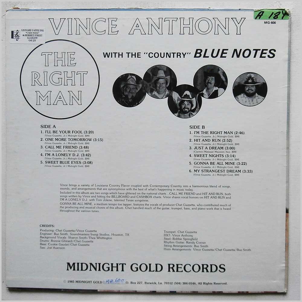 Vince Anthony With The Country Blue Notes - The Right Man  (MG-600) 