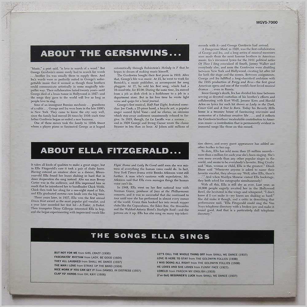 Ella Fitzgerald - Ella Fitzgerald Sings The Gershwin Song Book Vol.1  (MGVS-7000) 
