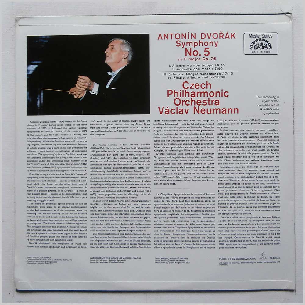 Vaclav Neumann, Czech Philharmonic Orchestra - Antonin Dvorak: Symphony No. 5 in F Major  (MS 1 10 1333) 