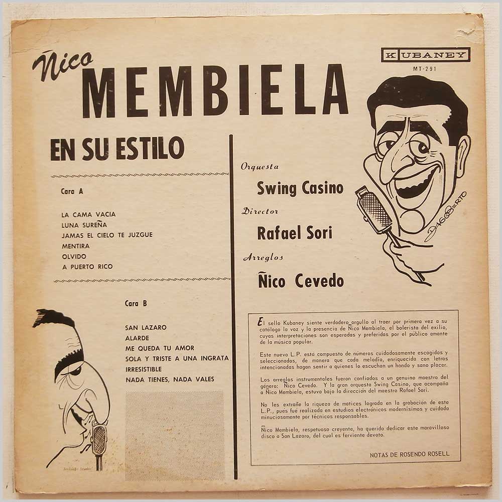 Nico Membiela, Orquesta Swing Casino - Nico Membiela Canta A San Lazaro  (MT-291) 
