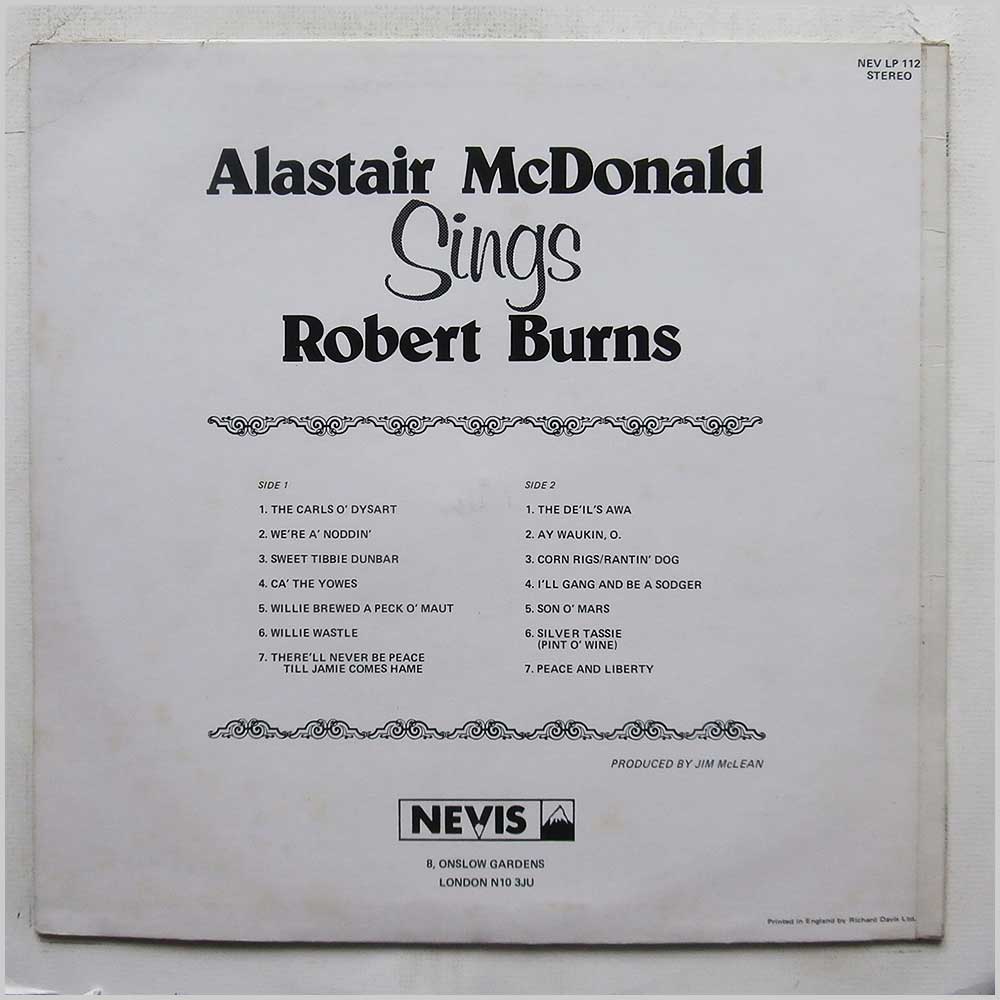 Alastair McDonald - Alastair McDonald Sings Robert Burns  (NEV LP 112) 