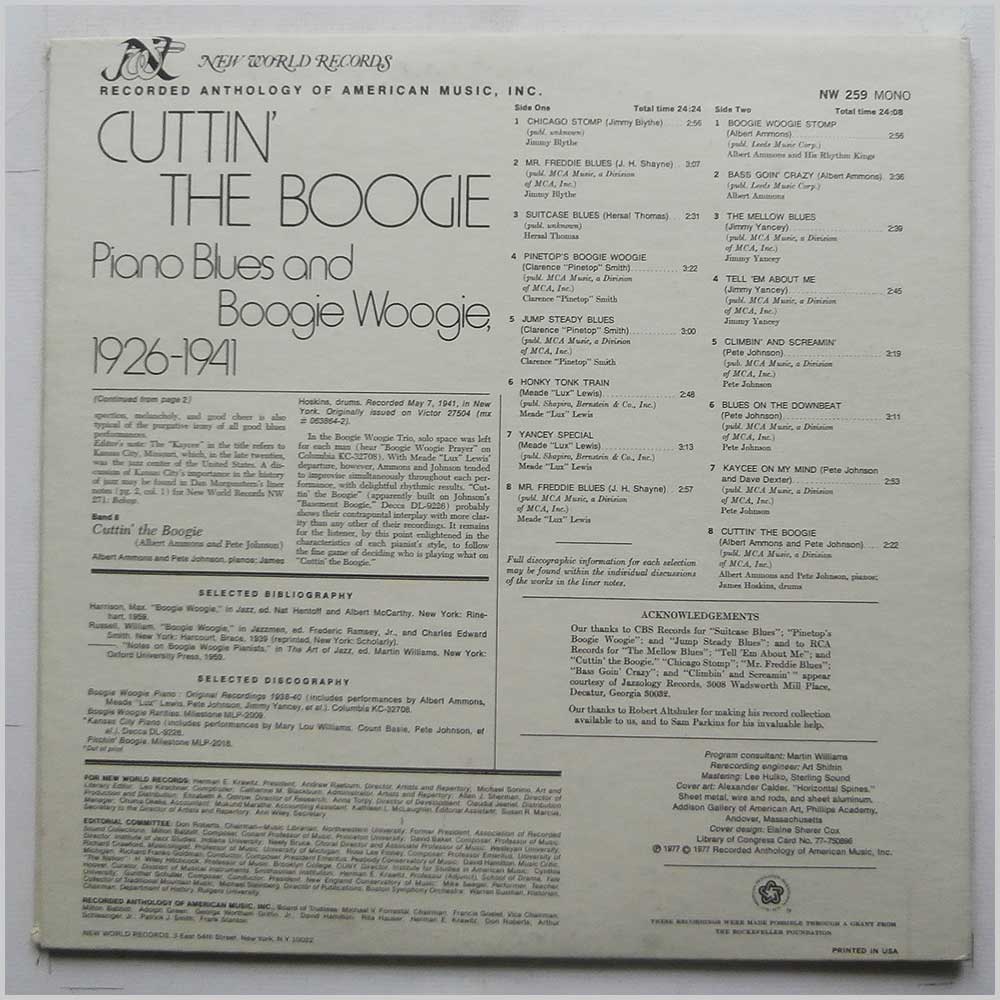 Various - Cuttin' The Boogie: Piano Blues and Boogie Woogie 1926-1941  (NW 259) 