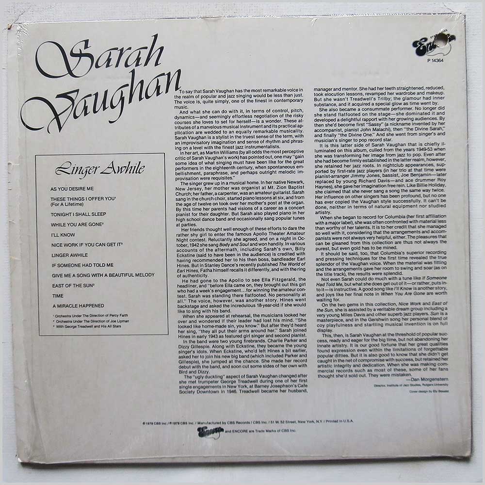 Sarah Vaughan - Linger A While  (P 14364) 