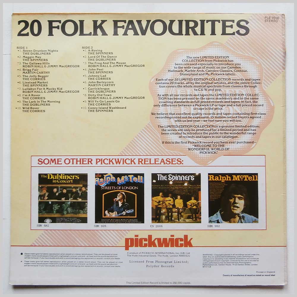 Various - 20 Folk Favourites  (PLE 7016) 