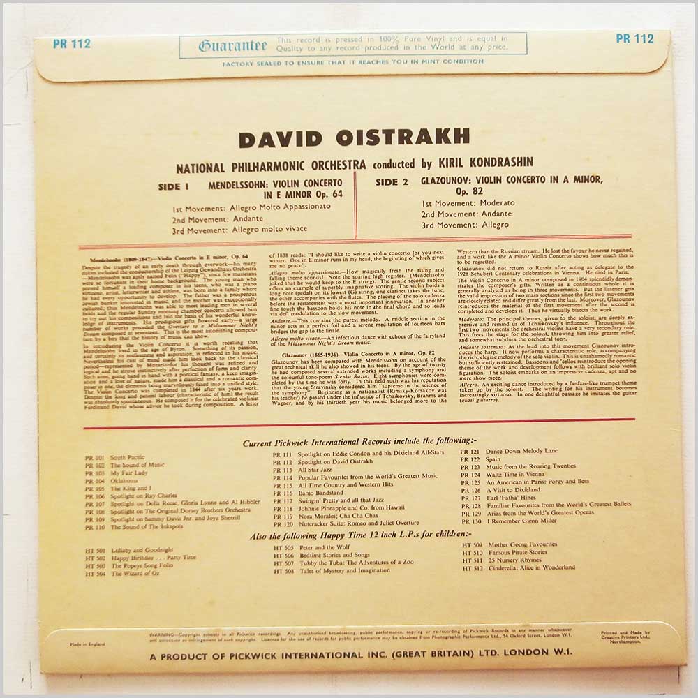 David Oistrakh, Kiril Kondrashin, National Philharmonic Orchestra - Spotlight On David Oistrakh  (PR.112) 