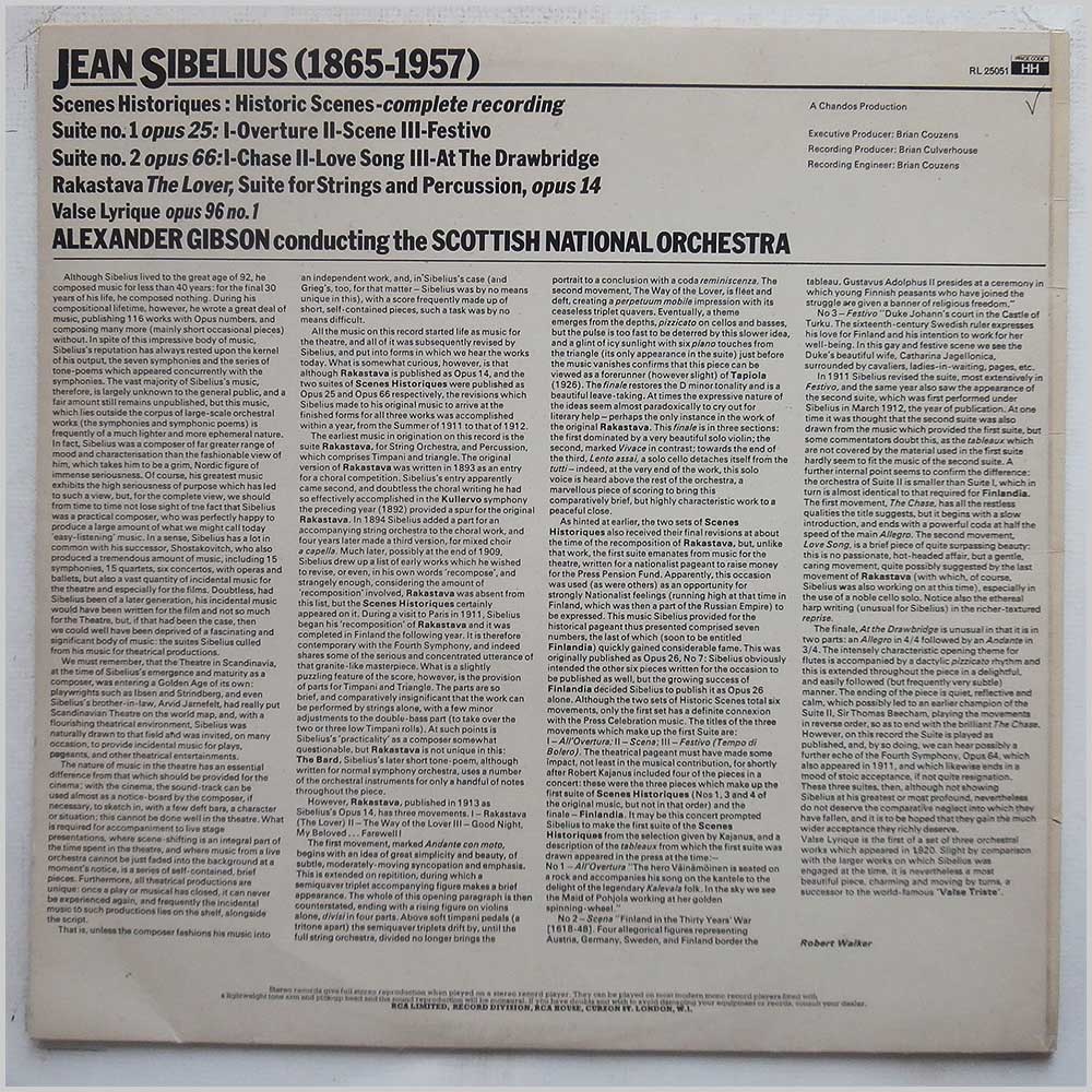 Alexander Gibson, Scottish National Orchestra - Sibelius: Scenes Historiques, Rakastava  (RL 25051) 