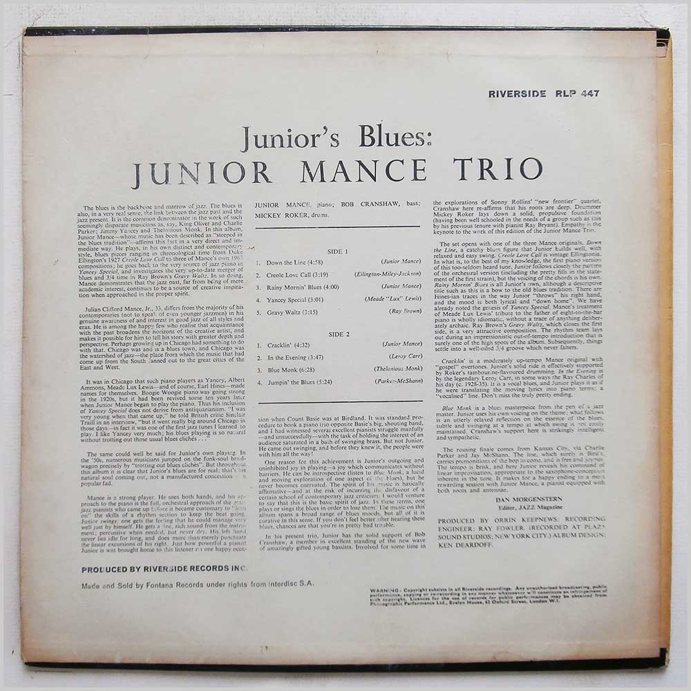 Junior Mance Trio - Junior's Blues  (RLP 447) 