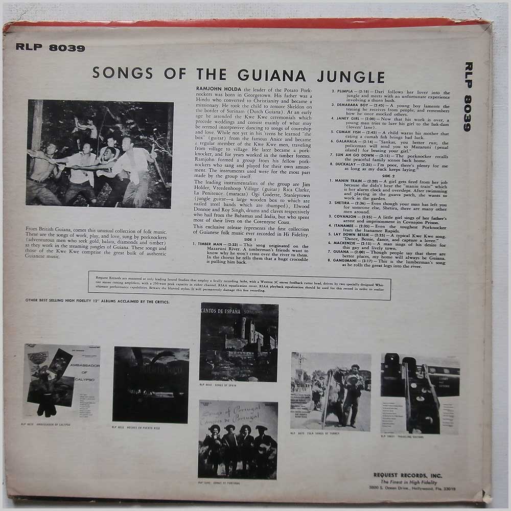 Ramjohn Holda and The Potaro Porknockers - Songs Of The Guiana Jungle  (RLP 8039) 