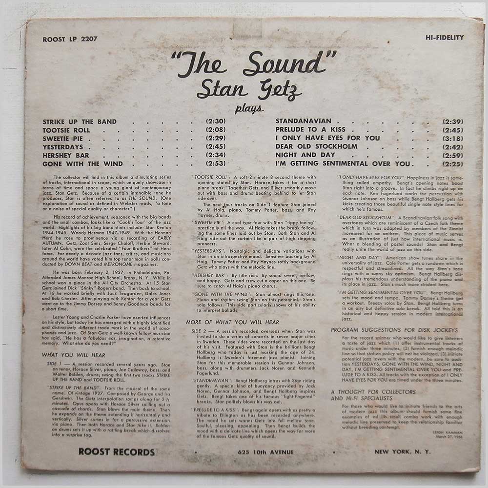 Stan Getz - The Sound  (ROOST LP 2207) 