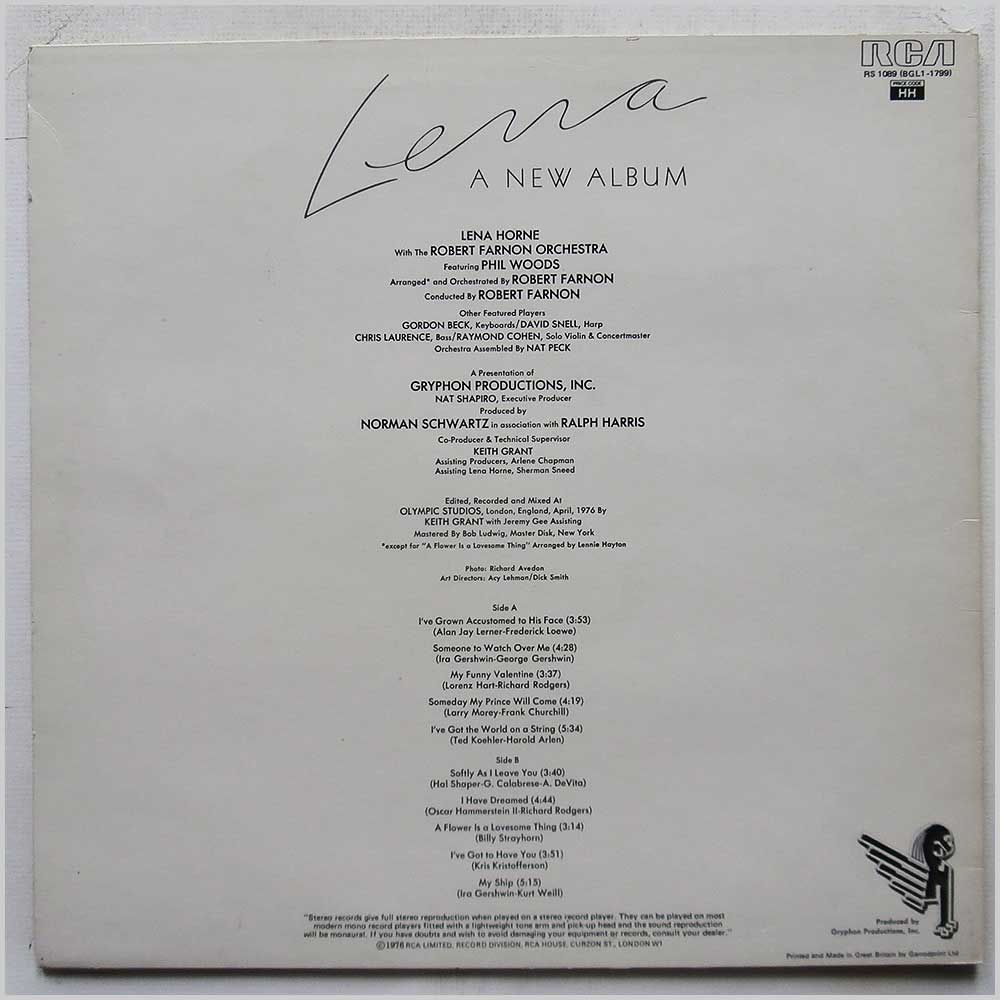 Lena Horne - Lena, A New Album  (RS 1089) 