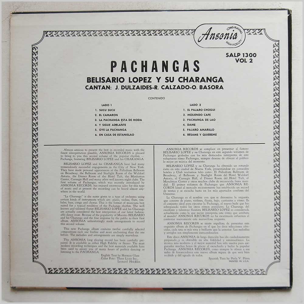 Belisario Lopez Y Su Charanga - Pachangas Vol. 2  (SALP 1300) 