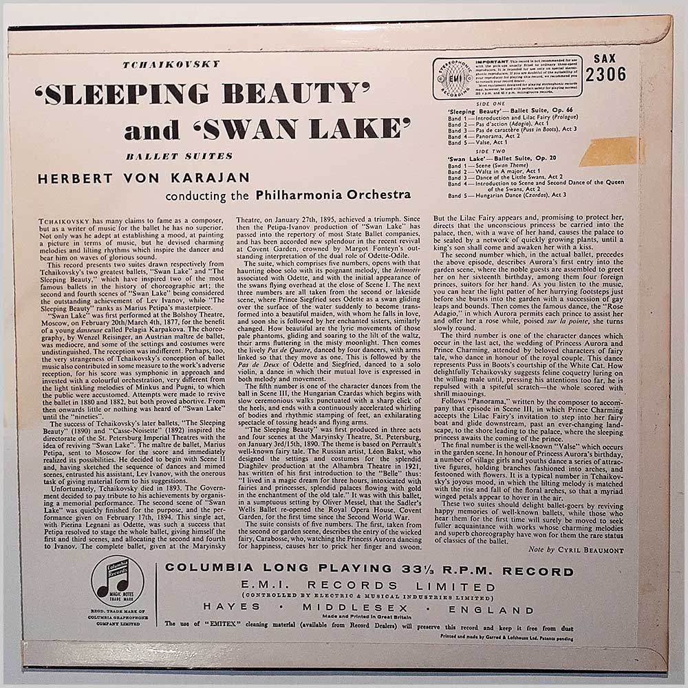 Herbert von Karajan, Philharmonia Orchestra - Tchaikovsky: Sleeping Beauty and Swan Lake Ballet Suites  (SAX 2306) 