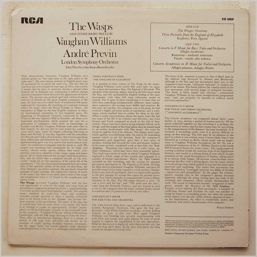 Andre Previn, London Symphony Orchestra - Vaughan Williams: The Wasps and Other Short Pieces  (SB 6868) 