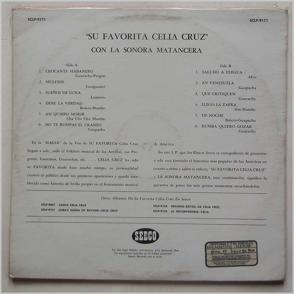 Celia Cruz, Sonora Matancera - Su Favorita Celia Cruz  (SCLP-9171) 